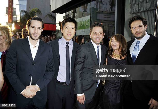 Exec. Prod. Paris Latsis, producers Dan Lin, Oly Obst; Lynda Obst and exec. Prod. Terry Dougas pose at the premiere of Warner Bros. Pictures' "The...