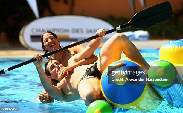 Helge Meeuw attends with his grilfriend Antje Buschschulte a holiday resort on September 22, 2009 in Mugla, Turkey. More than 60 top German athletes...