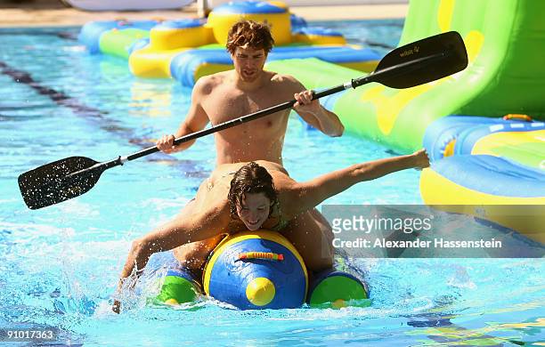 Helge Meeuw attends with his grilfriend Antje Buschschulte a holiday resort on September 22, 2009 in Mugla, Turkey. More than 60 top German athletes...