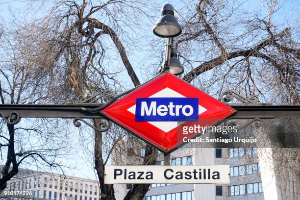 metro sign in madrid - metro madrid stock pictures, royalty-free photos & images