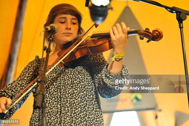 Sarah Triggs of Stars of Sunday League performs on stage on day three of End Of The Road Festival 2009 at Larmer Tree Gardens on September 11, 2009...