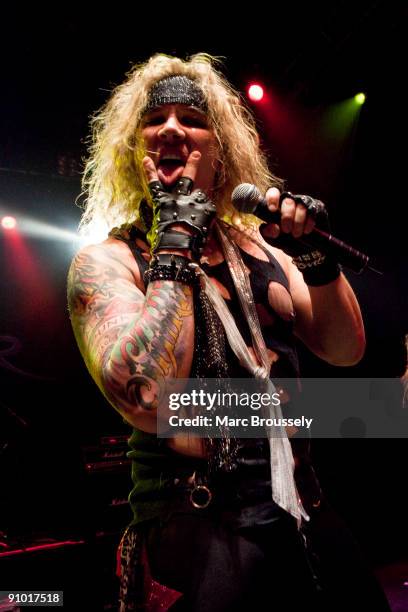 Michael Starr of Steel Panther perform on stage at Shepherds Bush Empire on September 16, 2009 in London, England.