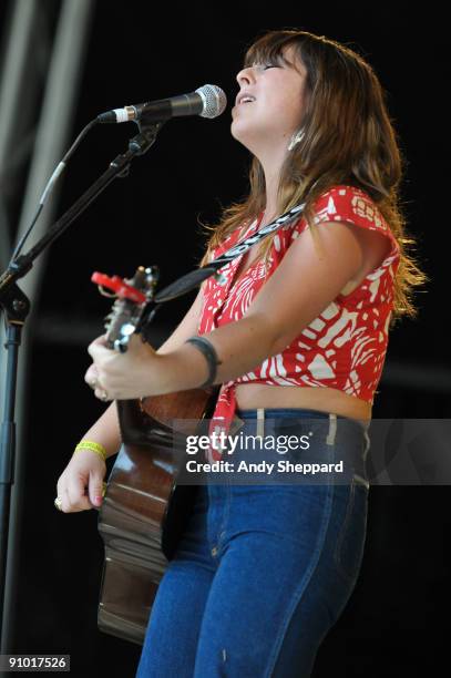 Morgan Nagler of Whispertown 2000 performs on stage on day three of End Of The Road Festival 2009 at Larmer Tree Gardens on September 11, 2009 in...