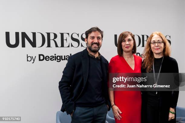 Daniel Perez, Charo Izquierdo and Charo Mora attend 'Un-Dress' by Desigual presentation during the Mercedes-Benz Fashion Week Madrid Autumn/Winter...