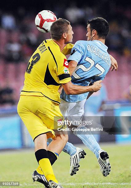 Andrea Coda Udinese Calcio and Fabio Quagliarella SSC Napoli during the Serie A match between SSC Napoli v Udinese Calcio at Stadio San Paolo on...