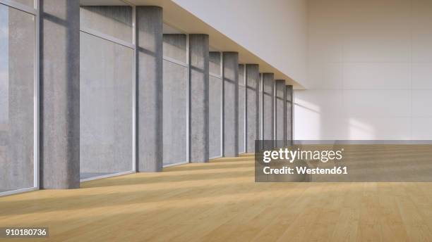 empty hall with plank flooring, 3d rendering - cladding stock illustrations