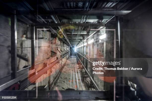 lift going to top of aiguille du midi in chamonix valley, haute savoie, france - lift shaft stock pictures, royalty-free photos & images