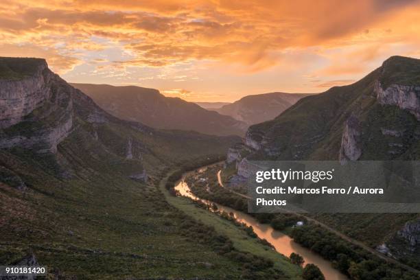 view of nazas river at sunrise in area of canon de fernandez in durango, mexico - nazas river stock pictures, royalty-free photos & images