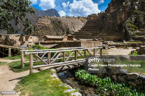 ancient inca site at ollantaytambo in sacred valley of the incas, cusco region, peru - ancient civilisation inca stock pictures, royalty-free photos & images