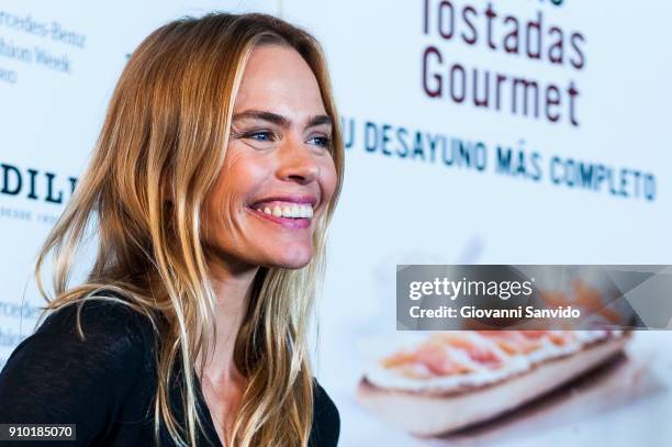 Model Veronica Blume attends the 'Rodilla photocall' during Mercedes-Benz Fashion Week Madrid Autumn/ Winter 2018-19 at IFEMA on January 25, 2018 in...