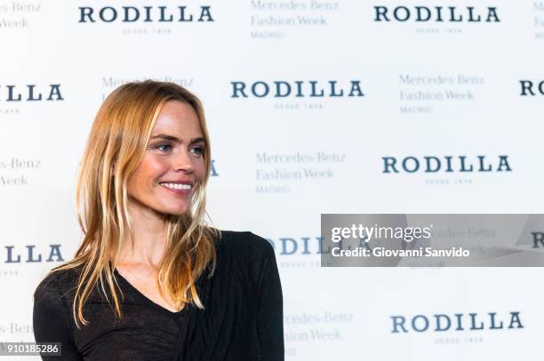 Model Veronica Blume attends the 'Rodilla photocall' during Mercedes-Benz Fashion Week Madrid Autumn/ Winter 2018-19 at IFEMA on January 25, 2018 in...