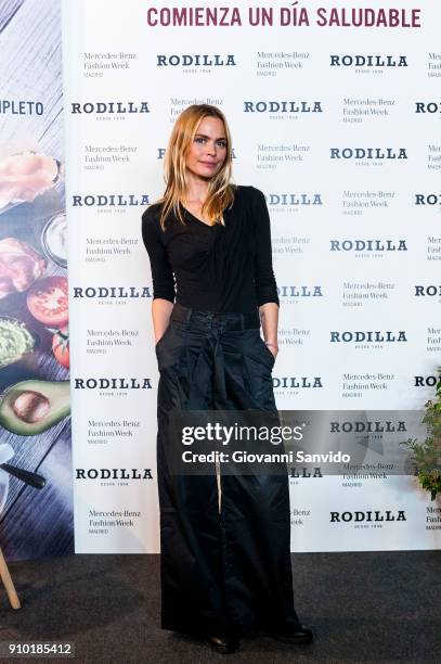 Model Veronica Blume attends the 'Rodilla photocall' during Mercedes-Benz Fashion Week Madrid Autumn/ Winter 2018-19 at IFEMA on January 25, 2018 in...