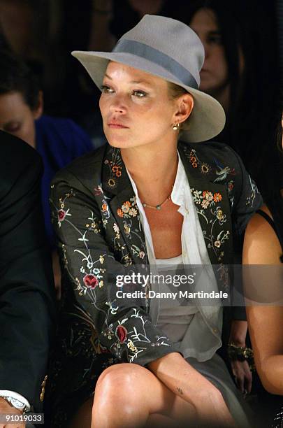 Model Kate Moss attends the Topshop Unique show at London Fashion Week Spring/Summer 2010 - Runway on September 20, 2009 in London, United Kingdom.