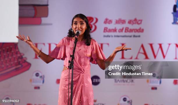 Rupi Kaur during milk and honey session in the Jaipur Literature Festival 2018 at Diggi Palace at on January 25, 2018 in Jaipur, India.