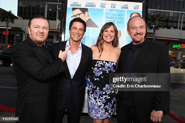 Co-Director/Writer Ricky Gervais, Rob Lowe, Jennifer Garner and Louis C.K. At the U.S. Premiere of Warner Bros. Pictures' "The Invention of Lying" on...