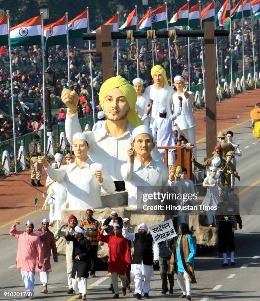 The tableau of Punjab passes through the Rajpath during the full dress rehearsal for the Republic Day Parade-2008, in New Delhi.