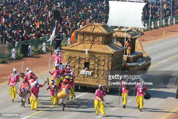 The tableau of Orissa passes through the Rajpath during the full dress rehearsal for the Republic Day Parade-2008, in New Delhi.
