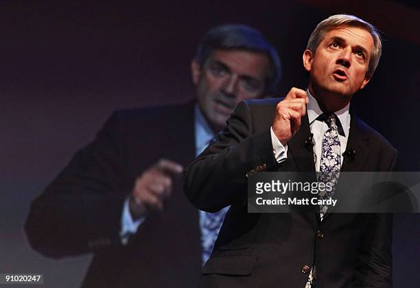 Liberal Democrat Chris Huhne, the party's home affairs spokesman delivers his key note speech at the Liberal Democrat Conference on September 22,...