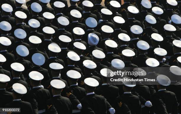 Indian Navy Marching Contingent passes through the Rajpath during the full dress rehearsal for the Republic Day Parade-2008, in New Delhi.