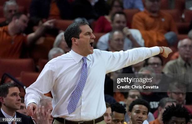Head coach Steve Prohm of the Iowa State Cyclones reacts as his team plays the Texas Longhorns at the Frank Erwin Center on January 22, 2018 in...