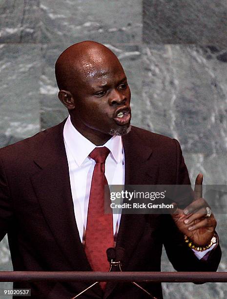 Actor Djimon Hounsou makes remarks at United Nations Secretary General Ban Ki-moon's summit on climate change at United Nations headquarters...