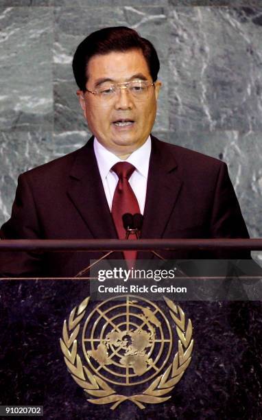 President of the Peoples Republic of China Hu Jintao makes remarks at United Nations Secretary General Ban Ki-moon's summit on climate change at...