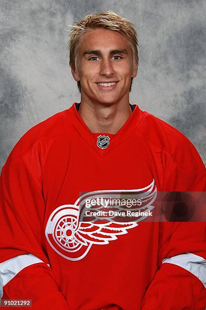 Valtteri Filppula of the Detroit Red Wings poses for his official headshot for the 2009-2010 NHL season on September 12, 2009 at Centre Ice Arena in...