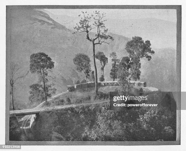 choonbatty loop along the darjeeling himalayan railway in india, india - british era - himalayan stock illustrations