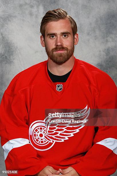 Henrik Zetterberg of the Detroit Red Wings poses for his official headshot for the 2009-2010 NHL season on September 12, 2009 at Centre Ice Arena in...