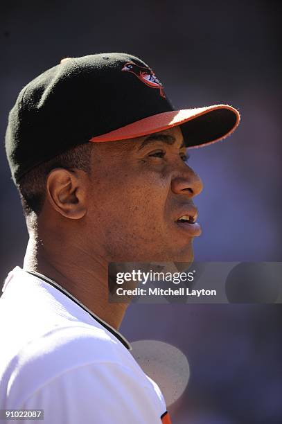 Melvin Mora of the Baltimore Orioles pitches during a baseball game against the Boston Red Sox on September 20, 2009 at Camden Yards in Baltimore,...