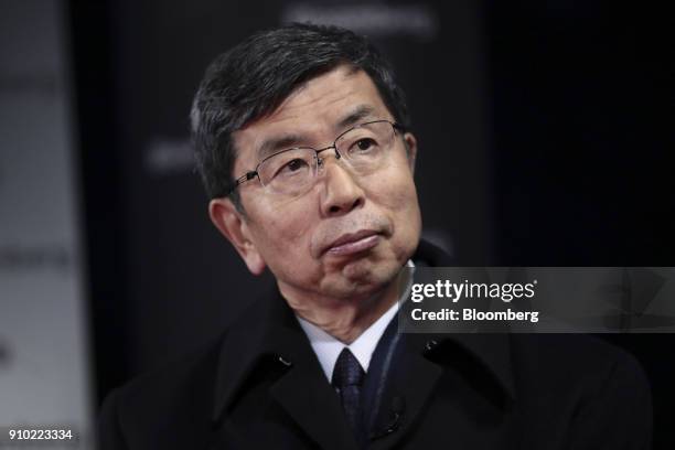 Takehiko Nakao, president of the Asian Development Bank , pauses during a Bloomberg Television interview on day three of the World Economic Forum in...