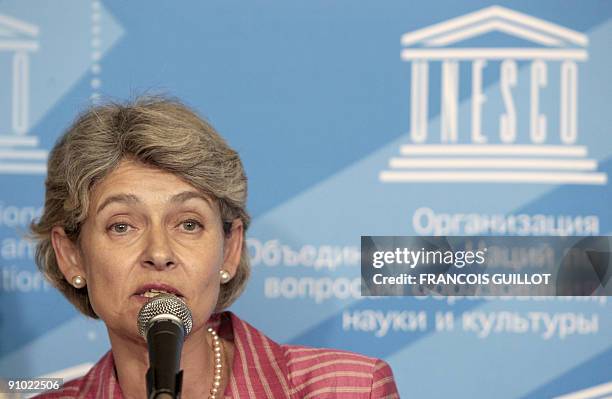 Bulgarian former foreign minister Irina Bokova delivers a speech after being elected head of the UN culture agency on September 22, 2009 in Paris,...