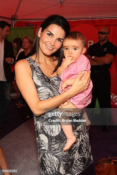 Actress Angie Harmon and her daughter Emery Hope Sehorn attend Huggies Little Movers Adventure Zone And Live Auction at Madison Square Park on...