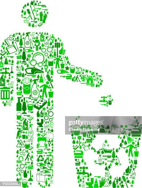 man recycling cleaning background pattern - hand holding spray bottle stock illustrations