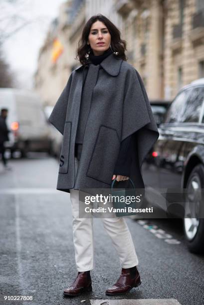 Deborah Reyner Sebag poses after the Maison Rabih Kayrouz show during Paris Fashion Week Haute Couture Spring Summer 2018 on January 25, 2018 in...