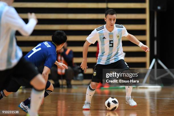 Maximiliano Rescia of Argentina in action during the Futsal international friendly match between Japan and Argentina at the Ota City General...