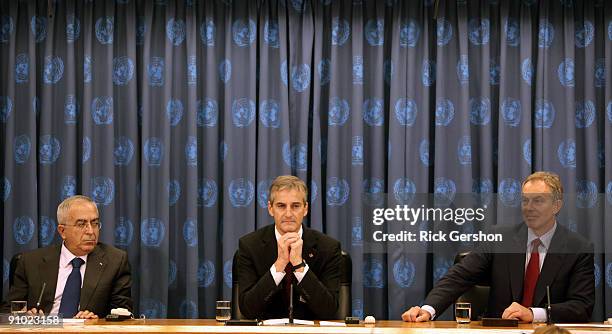 Prime Minister of Palestinian Authority Salam Fayyad , Minister of Foreign Affairs of Norway Jonas Gahr Stoere and Special Envoy of the Middle East...