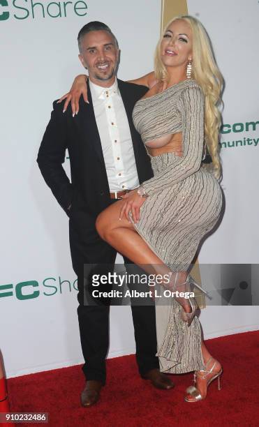 Keiran Lee and Nicolette Shea arrive for the 2018 XBIZ Awards held at J.W. Marriot at L.A. Live on January 18, 2018 in Los Angeles, California.