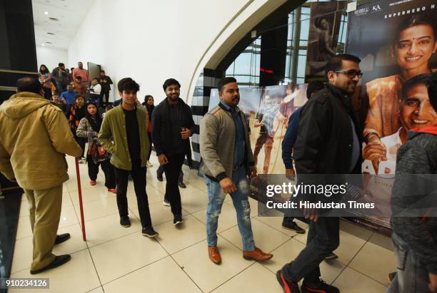 People coming out of the cinema hall after watching Padmaavat at Centre stage mall, on January 25, 2018 in Noida, India. According to the film's...