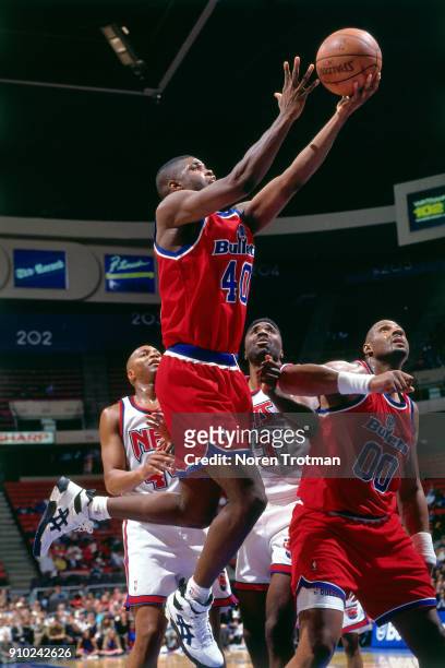 Calbert Cheaney of the Washington Bullets shoots during a game played on November 17, 1994 at the Continental Airlines Arena in East Rutherford, New...