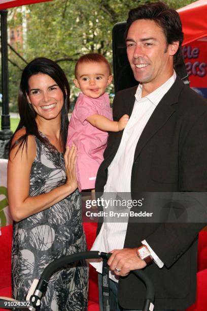 Actress Angie Harmon, her daughter Emery Hope Sehorn and husband football player Jason Sehorn attend Huggies Little Movers Adventure Zone And Live...