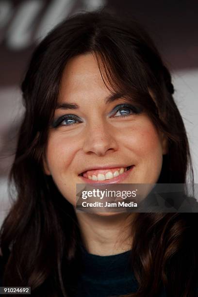 Singer Leire Martinez of the Spanish music group 'La Oreja de Van Gogh' poses for a photo during a press conference for the announcement of the tour...