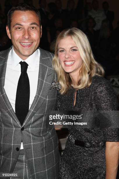 David Walliams and Donna Air arrive at the Burberry Prorsum Spring/Summer 2010 Show at Rootstein Hopkins Parade Ground during London Fashion Week on...