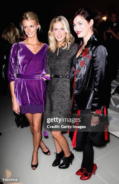 Jacquetta Wheeler, Donna Air and Jasmine Guinness arrive at the Burberry Prorsum Spring/Summer 2010 Show at Rootstein Hopkins Parade Ground during...