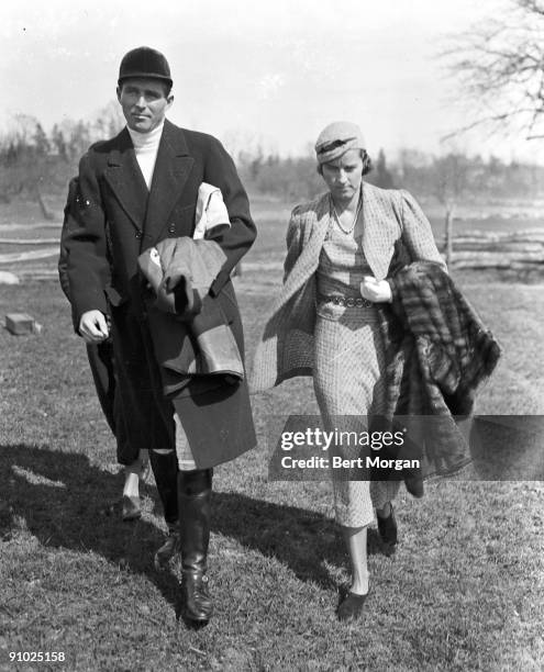 Mr. & Mrs. Thomas Wells Durant at the Meadowbrook Hunt Meet in Westbury, Long Island, NY, 1934. Mrs Durant is the former Adelaide Close, daughter of...