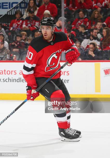 Jimmy Hayes of the New Jersey Devils skates during the game against the Detroit Red Wings at Prudential Center on January 22, 2018 in Newark, New...