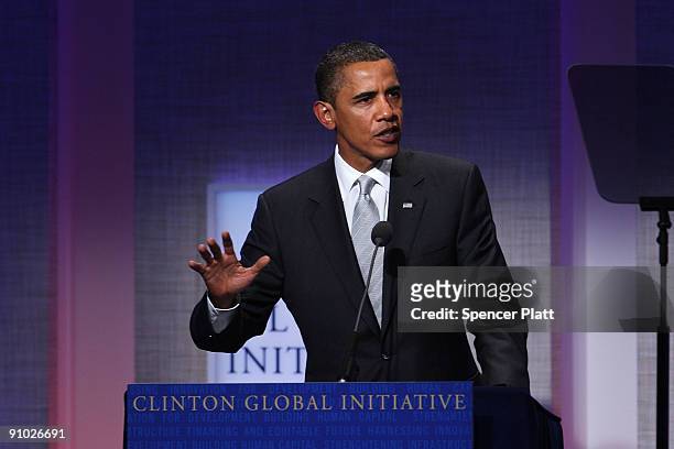 President Barack Obama speaks at the Fifth Annual Meeting of the Clinton Global Initiative on September 22, 2009 in New York City. The Fifth Annual...