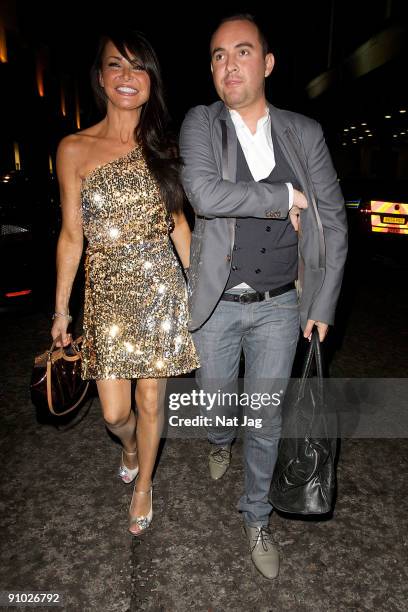 Television presenter Lizzie Cundy and Nick Ede attend Kristina Rihanoff's birthday party at The Roof Gardens on September 22, 2009 in London, England.