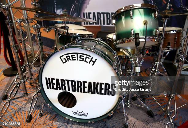 Tom Petty and the Heartbreakers' drumkit is seen on display at NAMM Show 2018 at the Anaheim Convention Center on January 25, 2018 in Anaheim,...