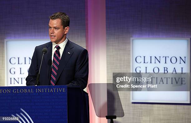 Actor Matt Damon, who is working with the project Water.org, attends the Fifth Annual Meeting of the Clinton Global Initiative on September 22, 2009...